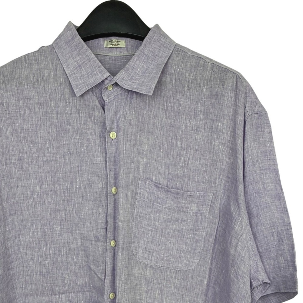 Peter Millar 100% LINEN Shirt Mens XL Purple Short Sleeve Button Up *read